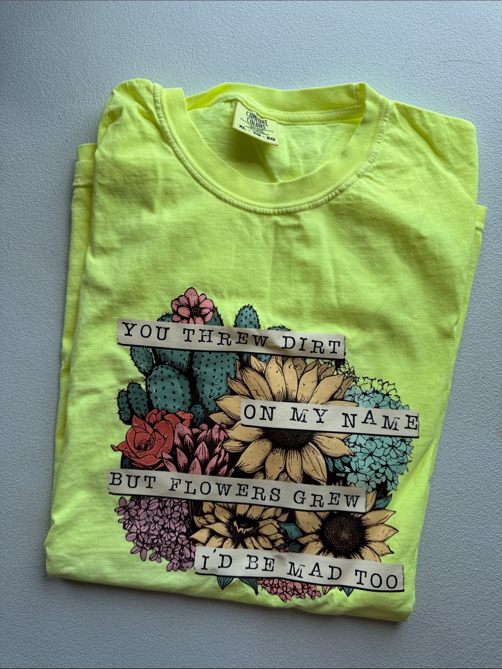 Comfort Colors Neon Yellow Floral Graphic Kids Tee - Inspirational Text